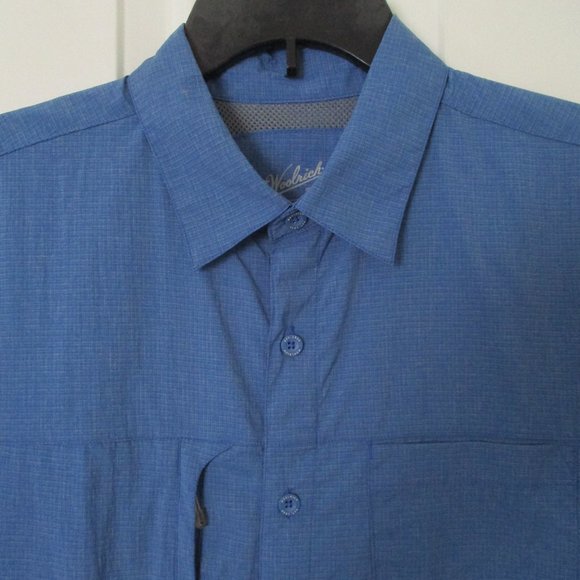 Woolrich Mens S/S Blue Stretch Travelers Quick Dry Active Vented Shirt - Large - Picture 1 of 3